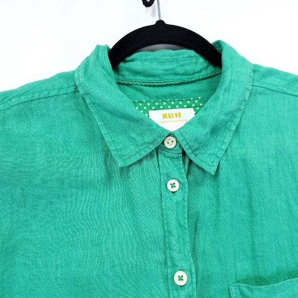 Maeve by Anthropologie Pure Linen Cate Button Down Shirt Solid Green Size Medium - Picture 13 of 14